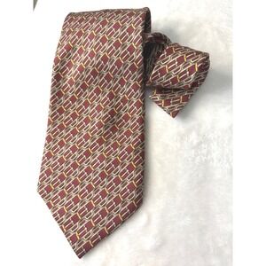 Vintage Rattelli Italian Silk Tie Geometric Chain Pattern Burgundy Gold